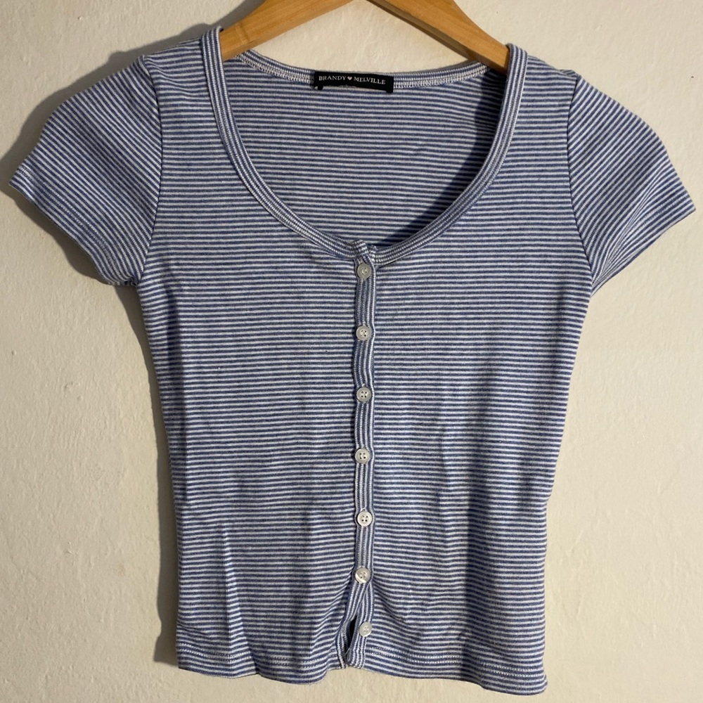 Brandy Melville Blue and White Stripe Zelly Top (Rare) FITS XS & S